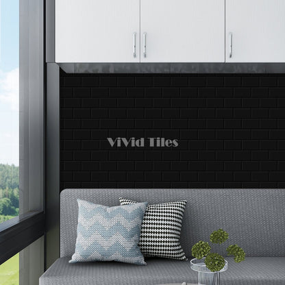 Pure Black Brick PET Tile VP118 by Vivid Tiles | Souqify