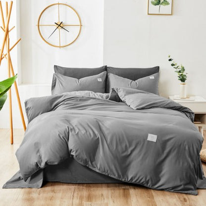 Queen/Double Size without Filler 6 Pieces, Plain Grey Color, Bedding Set by 5 | Souqify