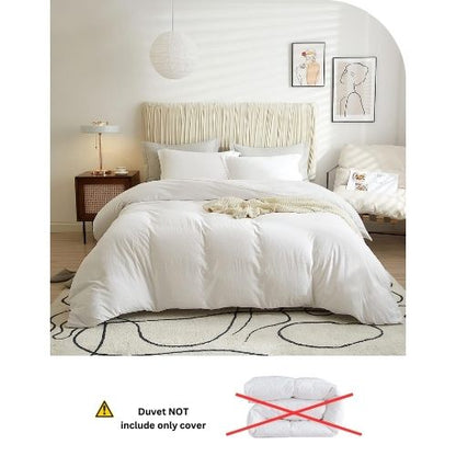 Queen size 6 pieces Bedding Set, Washable Cotton Plain Snow White Color Design.