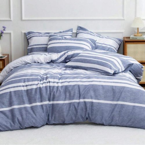 Queen size 6 pieces, Blue Stripe Design Duvet cover set. by 5 | Souqify