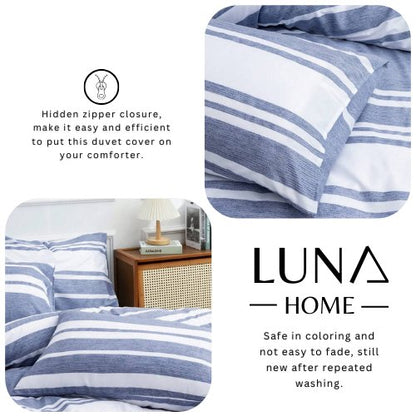 Queen size 6 pieces, Blue Stripe Design Duvet cover set. by 5 | Souqify