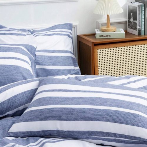 Queen size 6 pieces, Blue Stripe Design Duvet cover set. by 5 | Souqify