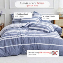 Queen size 6 pieces, Blue Stripe Design Duvet cover set.