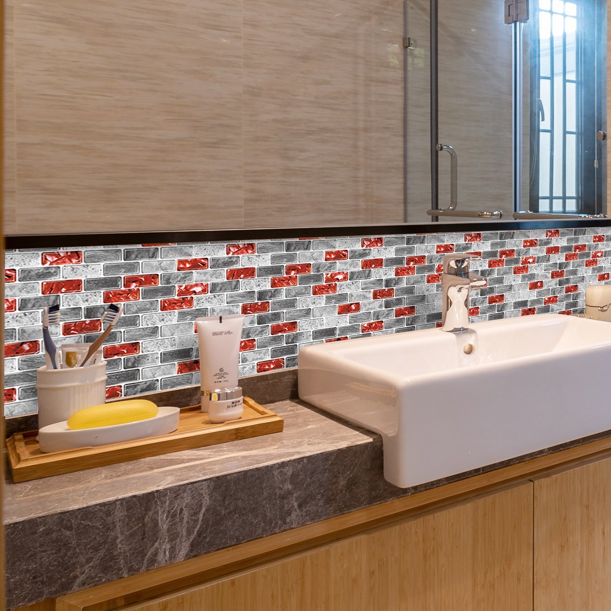 Red Ice Crack Strip Vinyl Tile T80003 by Vivid Tiles | Souqify