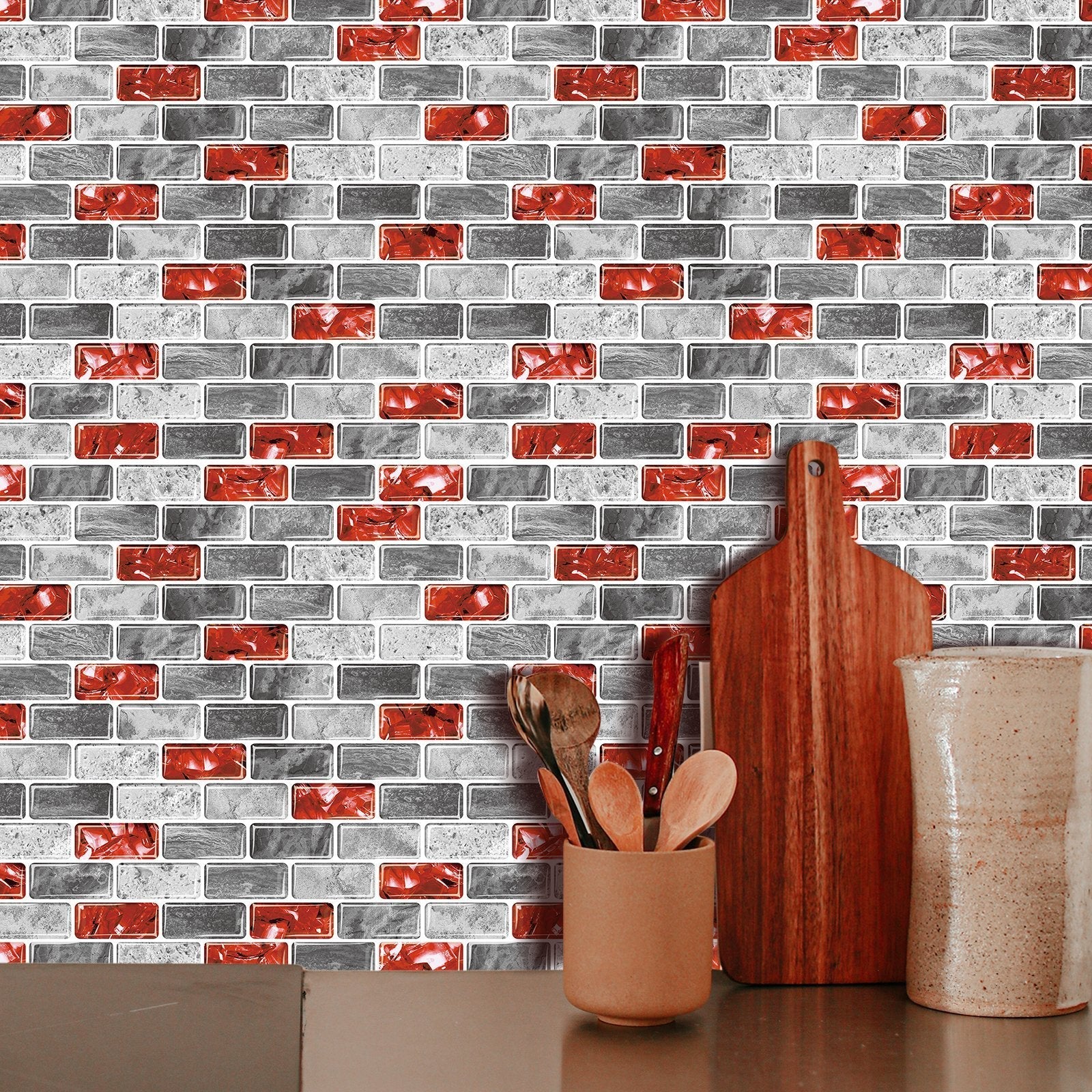 Red Ice Crack Strip Vinyl Tile T80003 by Vivid Tiles | Souqify