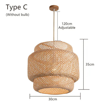 Restaurant Chandelier Tea House Lantern Bamboo Weave Chandelier Bamboo Lamp Pendant Lights Rattan Art Bedside Lamp Night by Zhongsan | Souqify