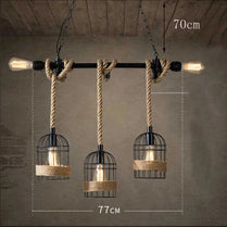 Retro Hemp Rope Water Pipe Hanging Lamp Vintage Rural Pendant Lighting Fixture Iron Restaurant Dining Cage Hand Knitted 5 Lights by Zhongsan | Souqify