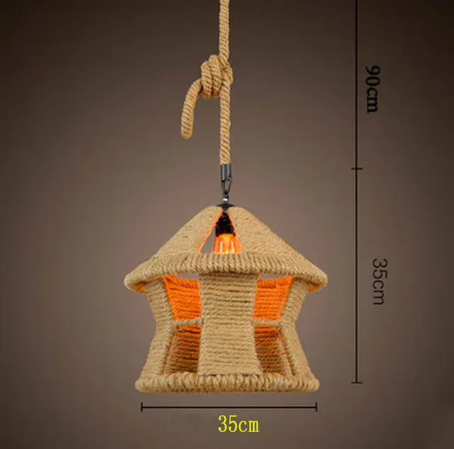 Retro iron hemp rope pendant lights Bar cafe dinning room Warehouse bird cage Hand Knitted Hemp rope hanging lamp industria by Zhongsan | Souqify