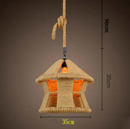 Retro iron hemp rope pendant lights Bar cafe dinning room Warehouse bird cage Hand Knitted Hemp rope hanging lamp industria by Zhongsan | Souqify