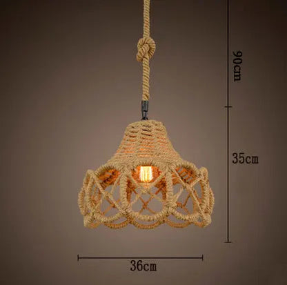 Retro iron hemp rope pendant lights Bar cafe dinning room Warehouse bird cage Hand Knitted Hemp rope hanging lamp industria by Zhongsan | Souqify