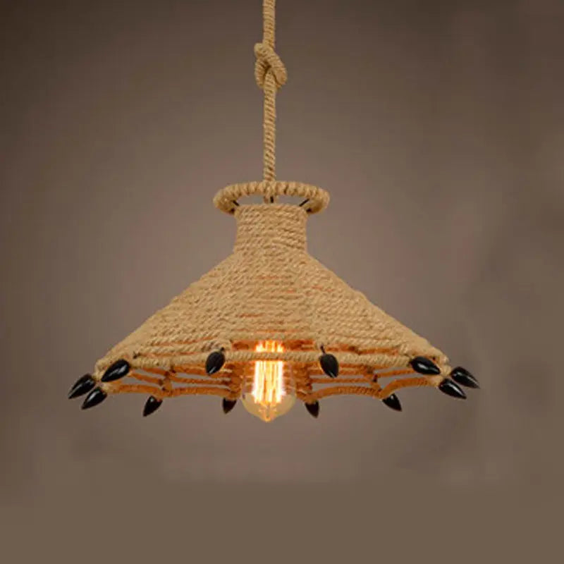 Retro iron hemp rope pendant lights Bar cafe dinning room Warehouse bird cage Hand Knitted Hemp rope hanging lamp industria by Zhongsan | Souqify