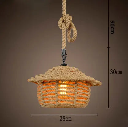 Retro iron hemp rope pendant lights Bar cafe dinning room Warehouse bird cage Hand Knitted Hemp rope hanging lamp industria by Zhongsan | Souqify