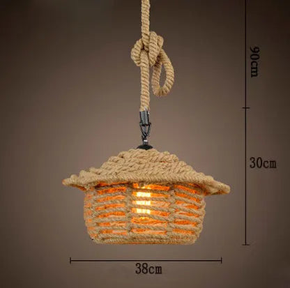 Retro iron hemp rope pendant lights Bar cafe dinning room Warehouse bird cage Hand Knitted Hemp rope hanging lamp industria by Zhongsan | Souqify