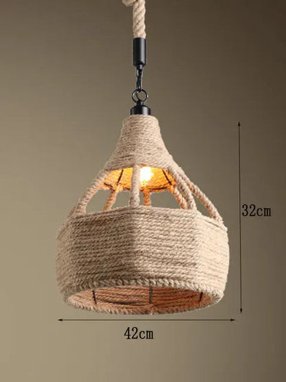 Retro iron hemp rope pendant lights Bar cafe dinning room Warehouse bird cage Hand Knitted Hemp rope hanging lamp industria by Zhongsan | Souqify