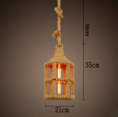 Retro iron hemp rope pendant lights Bar cafe dinning room Warehouse bird cage Hand Knitted Hemp rope hanging lamp industria by Zhongsan | Souqify