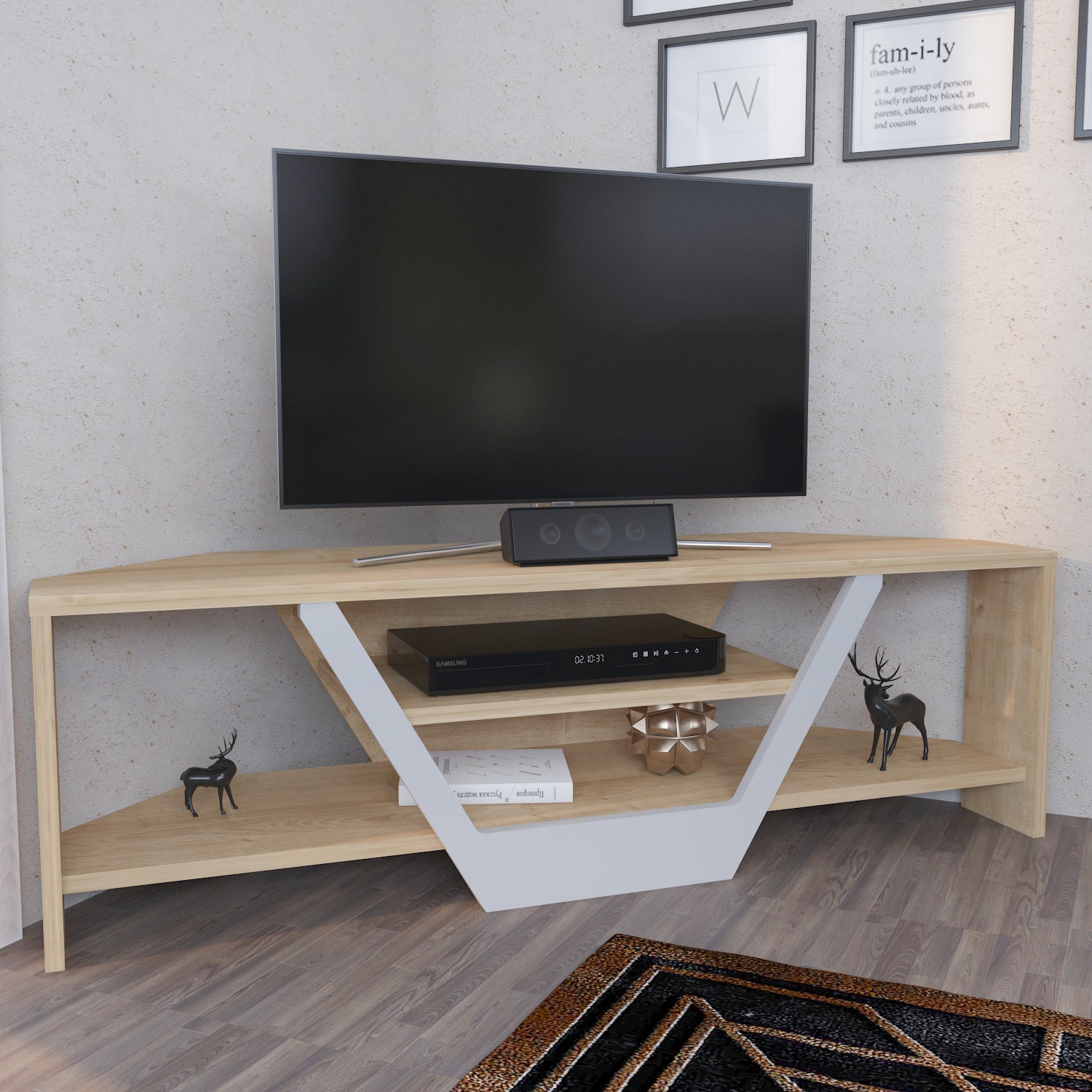 Sares TV Unit Sapphire Oak White by DECOROTIKA | Souqify