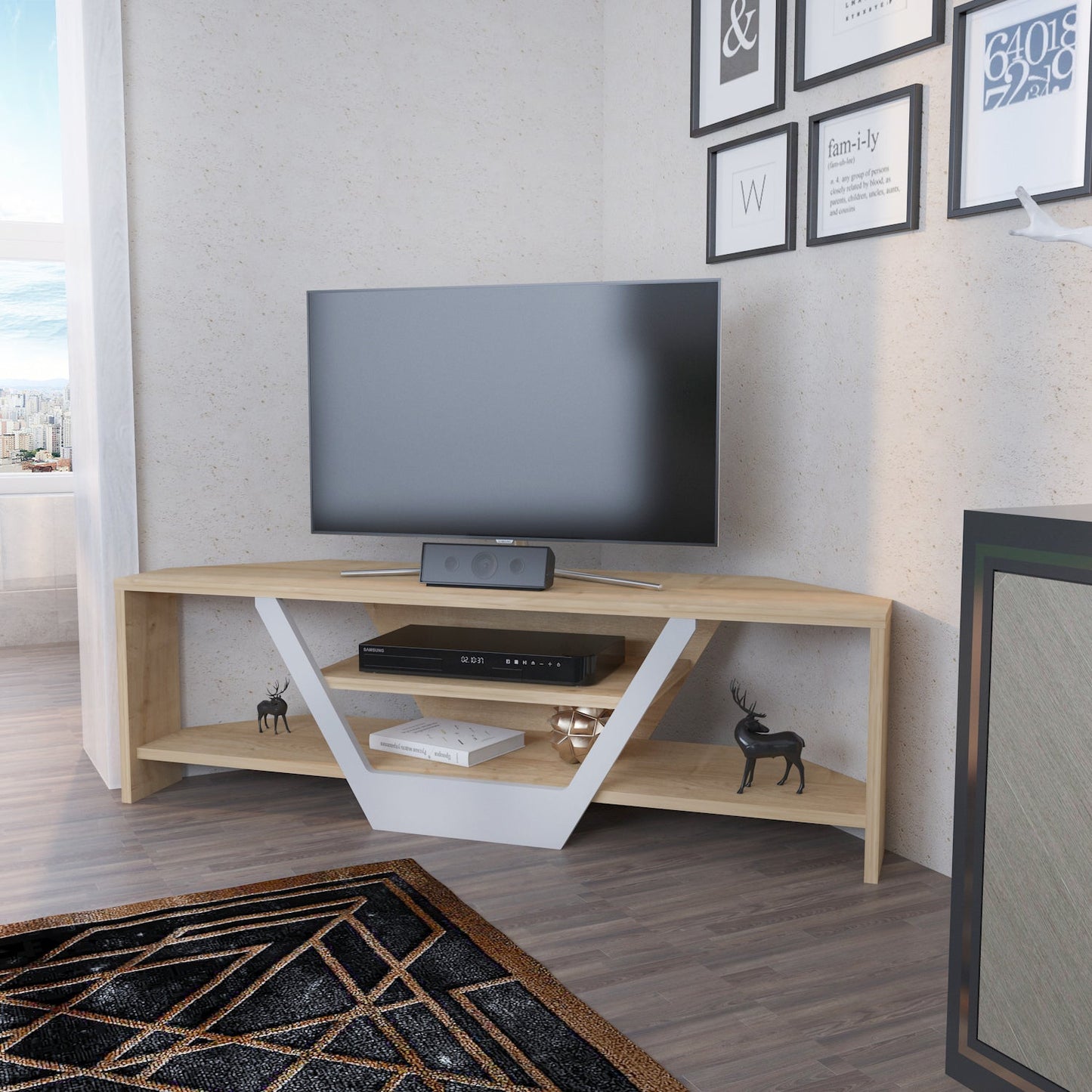 Sares TV Unit Sapphire Oak White by DECOROTIKA | Souqify