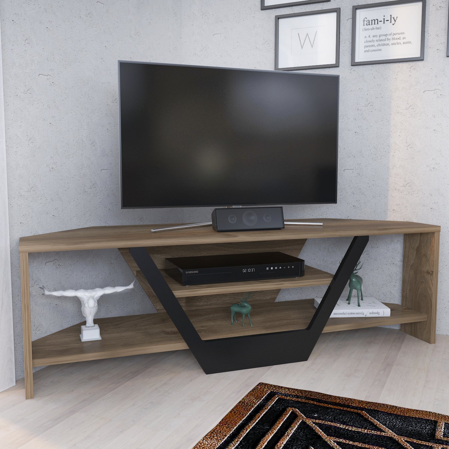 Sares TV Unit Walnut Black by DECOROTIKA | Souqify