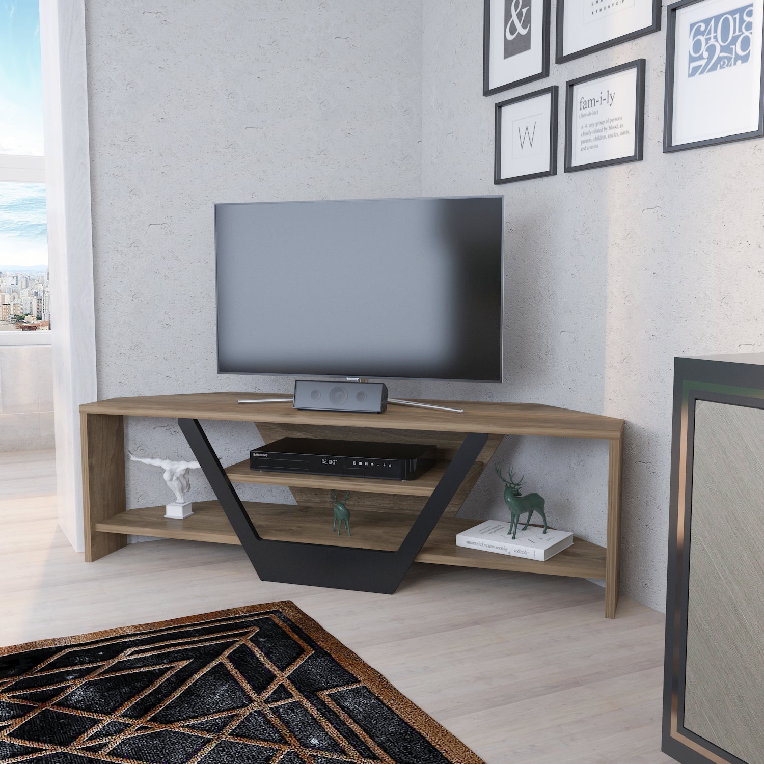 Sares TV Unit Walnut Black by DECOROTIKA | Souqify