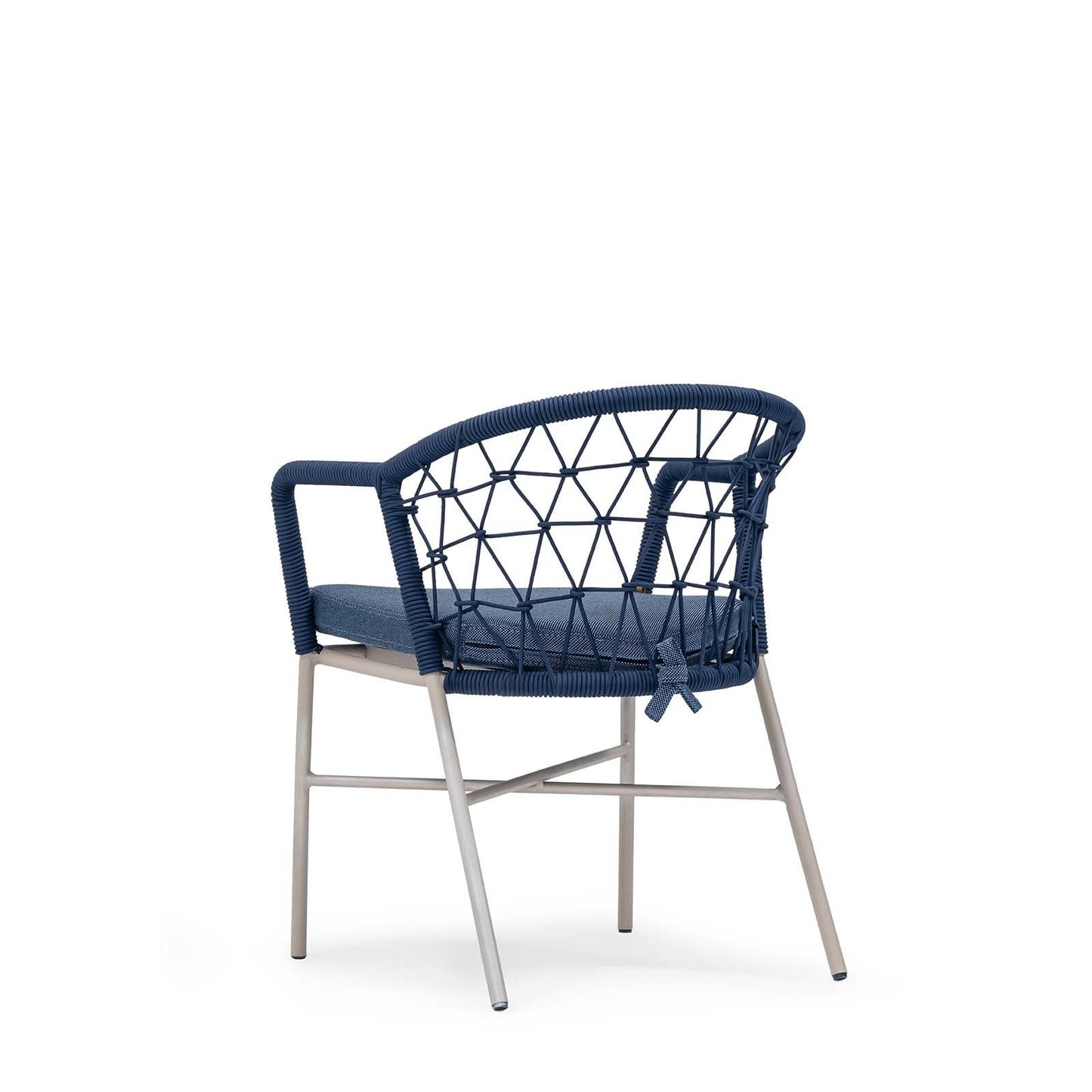 A navy blue upholstered side chair with a metal frame and cushioned seat and backrest - Sancrea Side 627 Premium Aluminium & Rope Accent Chair