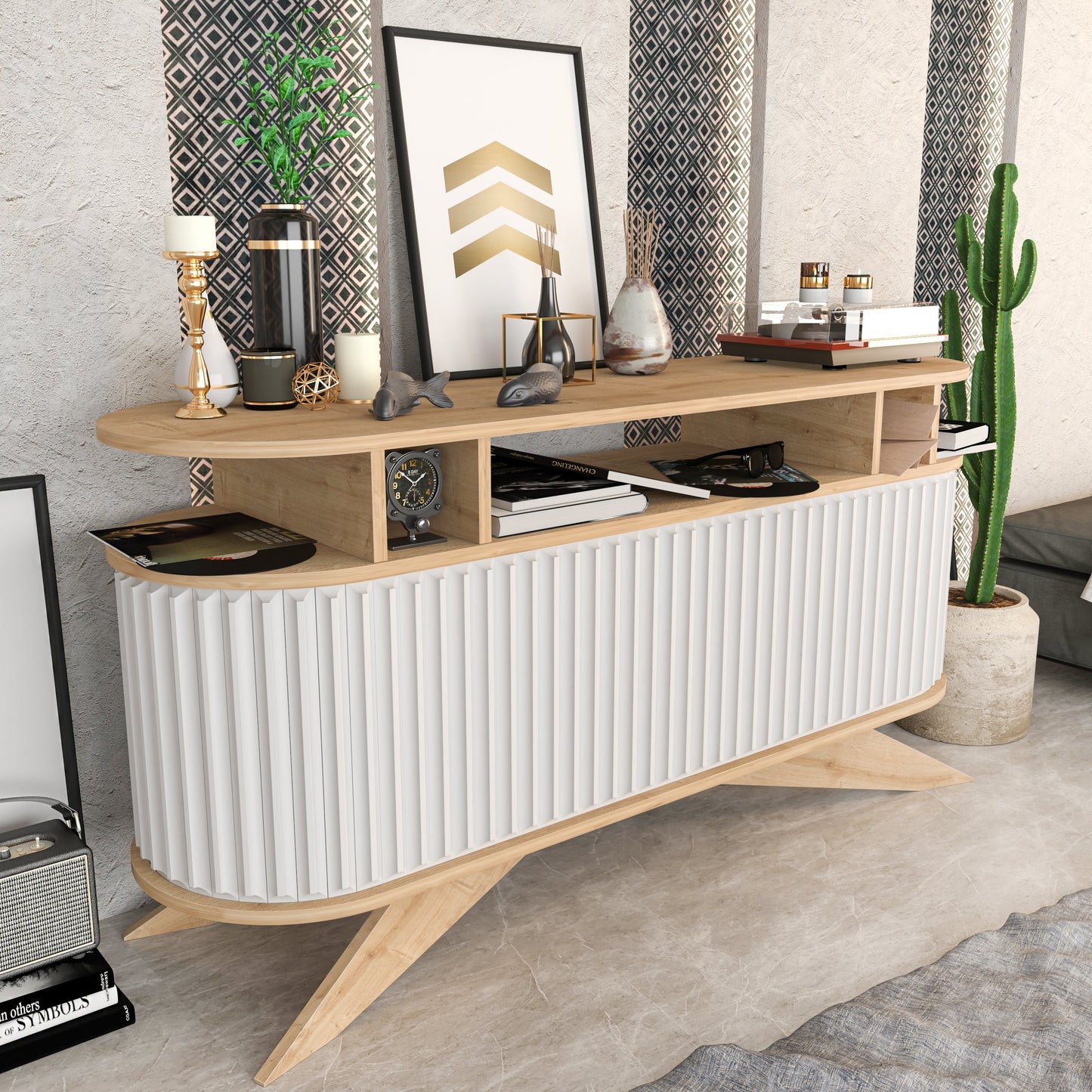 Sideboard Stor - Oak, White-STO59SB02 Oak
White 162 X 49 X 20 by DECOROTIKA | Souqify