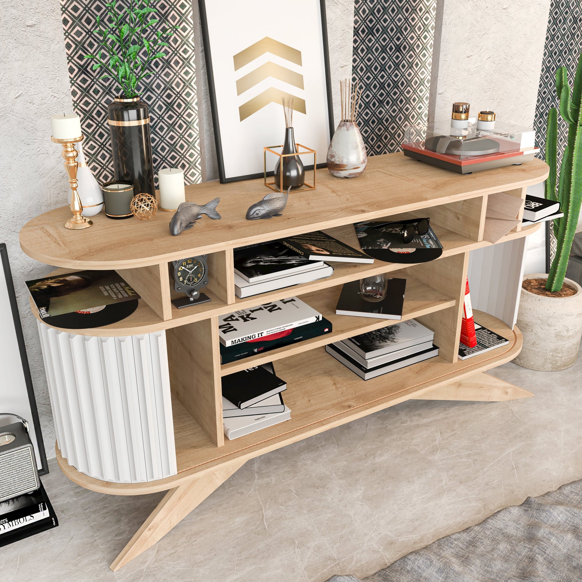 Sideboard Stor - Oak, White-STO59SB02 Oak
White 162 X 49 X 20 by DECOROTIKA | Souqify