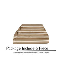Silky Satin, King Size  6-Piece Bedding Set, Plain Beige Color.