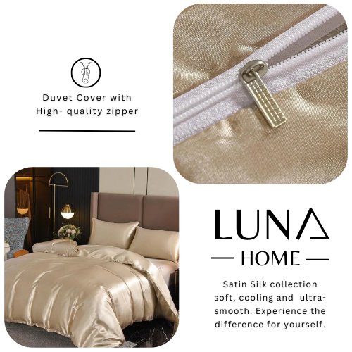 Silky Satin, King Size  6-Piece Bedding Set, Plain Beige Color.