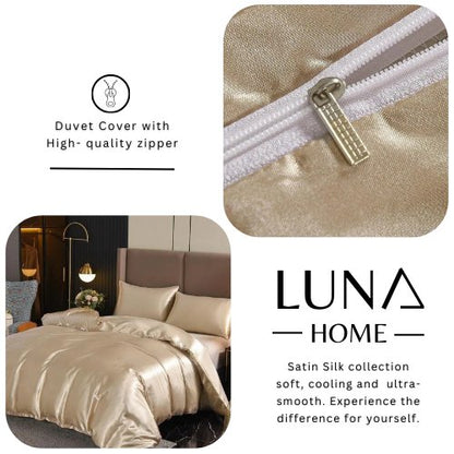 Silky Satin, King Size  6-Piece Bedding Set, Plain Beige Color.