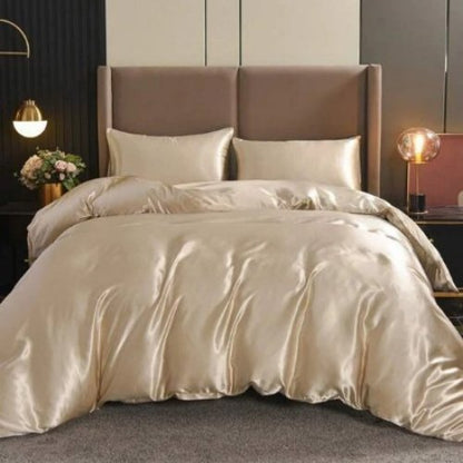 Silky Satin, King Size  6-Piece Bedding Set, Plain Beige Color.