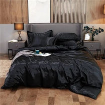 Silky Satin, King Size 6-Piece Bedding Set, Plain Black Color. by 5 | Souqify