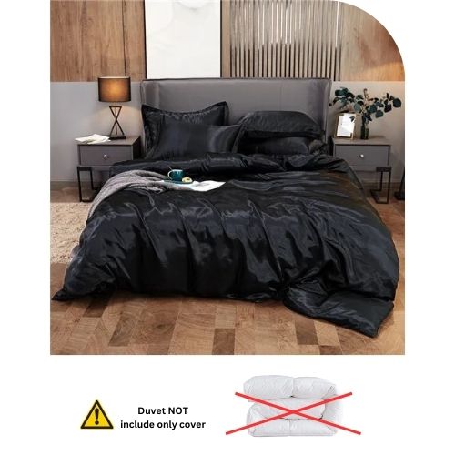 Silky Satin, King Size 6-Piece Bedding Set, Plain Black Color. by 5 | Souqify