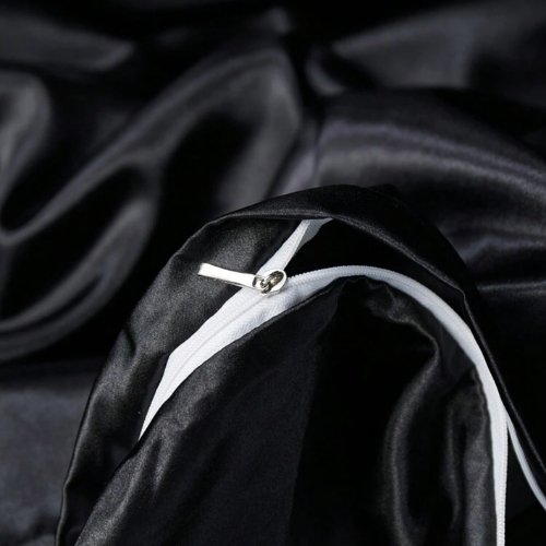 Silky Satin, King Size 6-Piece Bedding Set, Plain Black Color. by 5 | Souqify