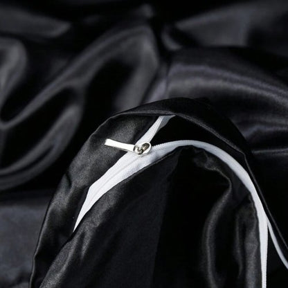 Silky Satin, King Size 6-Piece Bedding Set, Plain Black Color. by 5 | Souqify