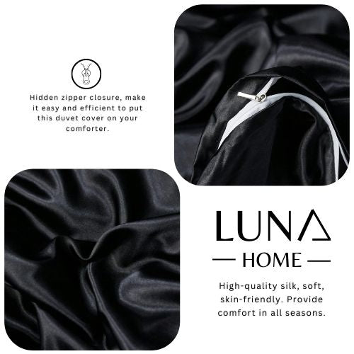 Silky Satin, King Size 6-Piece Bedding Set, Plain Black Color. by 5 | Souqify