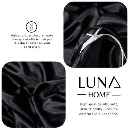 Silky Satin, King Size 6-Piece Bedding Set, Plain Black Color. by 5 | Souqify