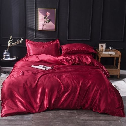Silky Satin, King Size 6-Piece Bedding Set, Plain Dark Red Color. by 5 | Souqify