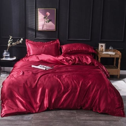 Silky Satin, King Size 6-Piece Bedding Set, Plain Dark Red Color. by 5 | Souqify