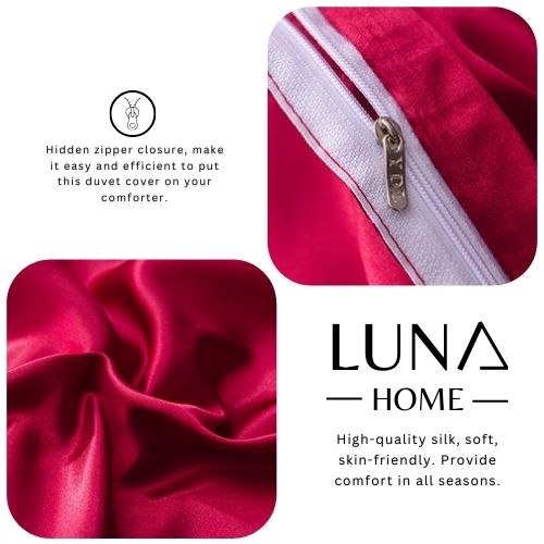 Silky Satin, King Size 6-Piece Bedding Set, Plain Dark Red Color. by 5 | Souqify