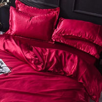 Silky Satin, King Size 6-Piece Bedding Set, Plain Dark Red Color. by 5 | Souqify