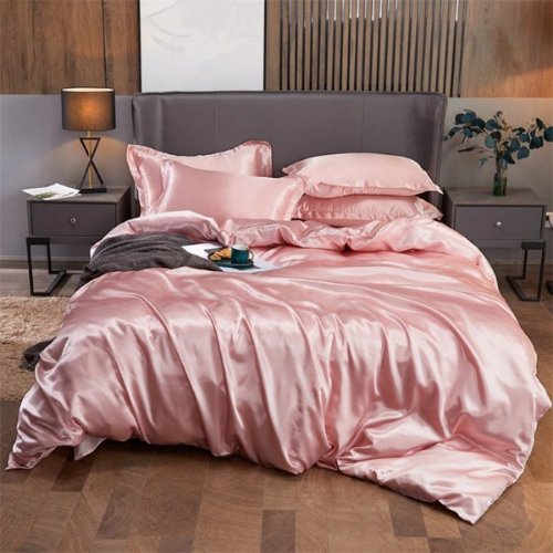 Silky Satin, King Size 6-Piece Duvet Cover Set, Plain Pink Color. by 5 | Souqify