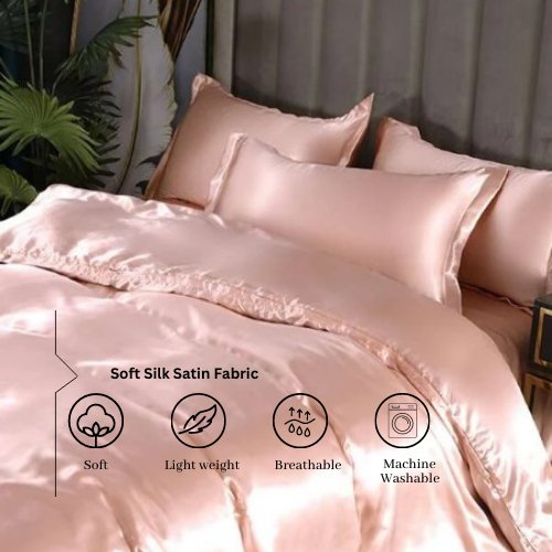Silky Satin, King Size 6-Piece Duvet Cover Set, Plain Pink Color. by 5 | Souqify