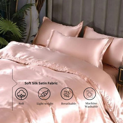 Silky Satin, King Size 6-Piece Duvet Cover Set, Plain Pink Color. by 5 | Souqify