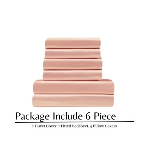 Silky Satin, King Size 6-Piece Duvet Cover Set, Plain Pink Color. by 5 | Souqify