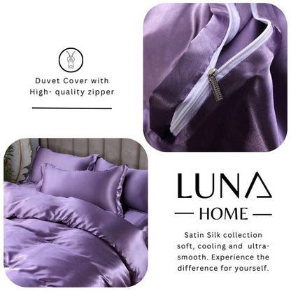 Silky Satin, King Size 6-Piece Duvet Cover Set, Plain Purple Color. by 5 | Souqify