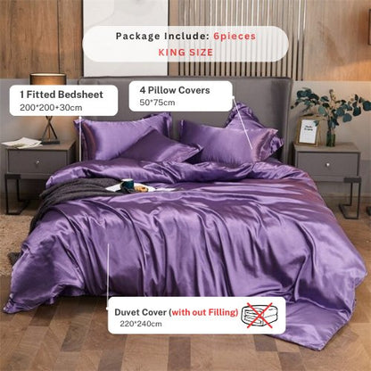 Silky Satin, King Size 6-Piece Duvet Cover Set, Plain Purple Color. by 5 | Souqify