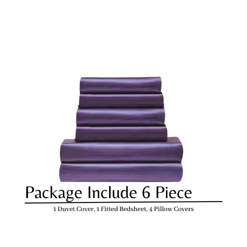 Silky Satin, King Size 6-Piece Duvet Cover Set, Plain Purple Color. by 5 | Souqify