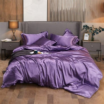 Silky Satin, King Size 6-Piece Duvet Cover Set, Plain Purple Color. by 5 | Souqify