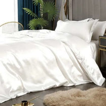 Silky Satin, King Size 6-Piece Duvet Cover Set, Plain White Color. by 5 | Souqify