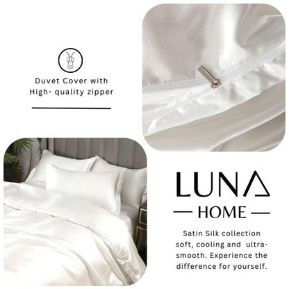 Silky Satin, King Size 6-Piece Duvet Cover Set, Plain White Color. by 5 | Souqify